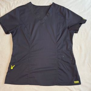 5/$25 SALE** Med Couture Dark Grey Scrub Top, Size L